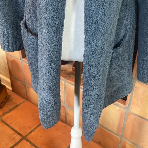 Barefoot Dreams Blue Diagonal Stripe Plush Open Cardigan, size S - Picture 3 of 11